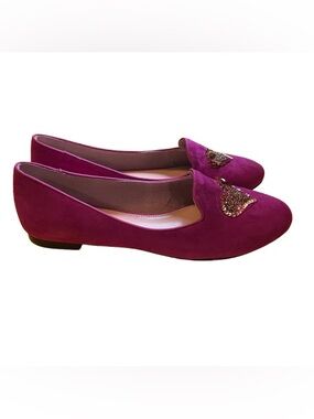 Talbots Ryan Suede Heart Embellished  Loafer Flats Fuchsia Pink 9M like new